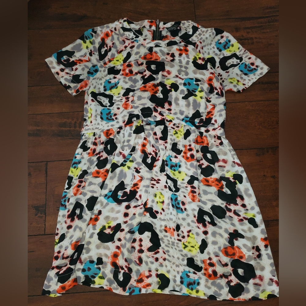 Topshop Multicolor Leopard Print Short-Sleeve Tunic Dress Size 6 - Picture 5 of 11